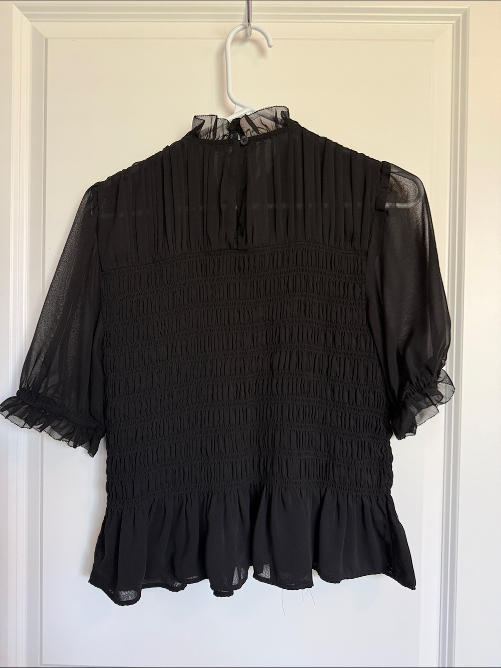 Ann Taylor Black Pleated Semi-Sheer Peplum Top | WORN TWICE - Picture 3 of 3